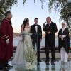 Der türkische Präsident Recep Tayyip Erdogan (2.v.r), während der Hochzeit von Mesut Özil (m.) und seiner Ehefrau Amine Gülse (2.v.l).