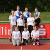 Das Team des TSV Nördlingen beim Meeting in Donauwörth (vorne von links): Eva Eisenbarth, Lina Heinle, Shanice Czorny; in der Mitte Laura Weng, Liane Bart und Carla Weiß sowie hinten Nick Krieger, Felix Hermann und Alyshia Sander. 	