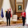 Der türkische Präsident Recep Tayyip Erdogan bei seinem Treffen mit  EU-Kommissionspräsidentin Ursula von der Leyen und Ratspräsident Charles Michel in Ankara. Der späteren Pressekonferenz blieb der Staatschef fern. 