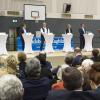 Auf dem Podium (von links): Moderator Dominic Wimmer (Landsberger Tagblatt) und die Kandidaten Hanni Baur, Florian Zarbo, Volker Bippus, Marianne Scharr, Roland Kratzer, Sandra Perzul sowie Gabriele Übler. 