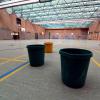 Auch in der Schulturnhalle des Rudolf-Diesel-Gymnasiums mussten Eimer aufgestellt werden, weil Regenwasser durch das undichte Dach eintrat. Die Dreifachturnhalle ist seit dem Schulanfang gesperrt. 
