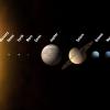 Um die Sonne kreisen zunächst die Planeten Merkur, Venus, Erde und Mars. Sie gehören zu den terrestrischen Planeten, da sie  aus festen Stoffen bestehen. Weiter außen kreisen die Gasplaneten Jupiter, Saturn, Uranus und Neptun. Sie bestehen überwiegend aus leichten Stoffen wie Helium und Wasserstoff. 