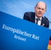 Bundeskanzler Olaf Scholzbei der Abschluss-Pressekonferenz nach dem EU-Gipfel. 
