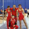 In Budapest stark: Timo Rister, Florian Reindl und Alexander Kunz mit Trainer Rolandas Zaksauskas. 	