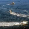 Ukrainische Marineboote fahren an der Halbinsel Krim in Gewässern, die von Russland beansprucht werden: Am Sonntag gab es einen Zwischenfall.