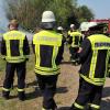 Die Feuerwehr musste einen Stapel Holz in Haunsheim löschen. 