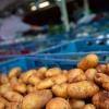 Kartoffel und andere Obst- und Gemüsesorten werden an einem Marktstand am Rotkreuzplatz angeboten.