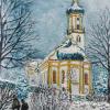 Die festlich erleuchtete Wallfahrtskirche in Biberbach wählte Klaus Kowalski heuer als Motiv für die Gestaltung seiner Weihnachtskarte. 	