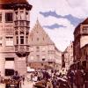 Der Kesselmarkt um 1905. Links ist der Erker am Höchstetter-Haus erkennbar.