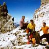 Max Rampp, Konrad Widy und Franz Jungwirth (von links) im Jahr 1974 im Brenta-Klettersteig auf dem Sentiero Benini - Groste-Paß - Tucketthütte. 