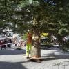 Der Christbaum auf dem Landsberger Hauptplatz wird passgenau in den Boden versenkt. 