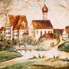 Niederraunau: Eine Ansicht von Schloss und Kirche mit der Kammel im Vordergrund. Der Maler ist nicht bekannt.