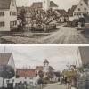 Die Schulstraße mit Pfarrkirche Mariä Himmelfahrt in Unterbleichen früher und heute. Viele derartige Vergleiche beinhaltet der Bildband. 	