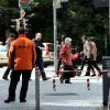 Absperrung am Willy - Brandt - Platz, zwischen City Galerie und dem Forsterpark