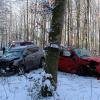 Nach der Kollision bei Weißenhorn blieben die beschädigten Autos am angrenzenden Waldrand liegen.  