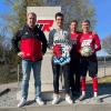 Präsentation beim TSV Wertingen II: (von links) 2. Abteilungsleiter Thomas Roßmann, der neue Spielertrainer der zweiten Mannschaft, Max Gallenmüller, Sportleiter Roman Artes, der spielende Co-Trainer Andreas Kotter. 