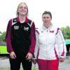 Zwei, die sich über den bayerischen Meistertitel im Dreisprung freuen: Manuel Bigelmaier und seine Trainerin Ulrike Schreinert. Foto: Wilfried Läbe