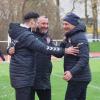 Große Freude herrschte bei den Türkspor-Verantwortlichen, Trainer Servet Bozdag (Mitte), Teammanager Adem Gürbüz (rechts) und Torwarttrainer Dragan Kozul, als der 3:1-Sieg gegen den TSV Schwaben unter Dach und Fach gebracht war. 