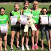 Das Jugendteam U14 der LG Reischenau-Zusamtal bei den schwäbischen Blockmehrkampfmeisterschaften. Von links Magdalena Niederhofer, Sophia Pyrlik, Joelyn Kropka, Trainerin Susanne Kropka, Irene Eguizabal und Nina Watzal. 