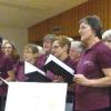 Zum Auftakt der Hauptversammlung sangen die Steinheimer Chormitglieder drei Lieder in ihren neuen Shirts. 
