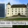 An nordwestlichen Eckturm des Jettinger Schlosses ist eine Kupferplatte ins Mauerwerk eingelassen. Sie erinnert wie ein Straßenzug an den berühmtesten Sohn der Gemeinde, an Claus Schenk Graf von Stauffenberg.  	