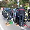 Die Einsatzkräfte von der Augsburger Feuerwehr gaben alles, um den Schäferhund,, dessen Pfote am Sitz eines Auto feststeckte, zu befreien. 