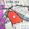 Im östlichen Bereich der Tongrube bei Ichenhausen soll auf einer 6,4 Hektar großen Fläche, die zur Rekultivierung vorbereitet ist, ein Solarfeld (rote Fläche) entstehen. Der Stadtrat hat die dafür notwendige Bauleitplanung auf den Weg gebracht. Foto: ilor