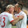 Ribéry überkommen die Glücksgefühle. Beim Spiel gegen Bayer Leverkusen konnte der Franzose sein erstes Tor in der Saison schießen. Seine Mannschaft holte zum Beginn der Rückrunde einen klaren Sieg.  	