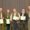 60 Jahre lang sind die Jubilare Mitglieder der Kreisjägervereinigung Dillingen: (von links) Vorsitzender Helmut Jaumann, Karl Kirner (Gersthofen), Rudi Blaschke (Pfaffenhofen), Erich Gnugesser (Schwenningen), Eugen Schirm (Gundelfingen), Klemens Wunderle (Lauingen) und Zweiter Vorsitzender Richard Kraus.