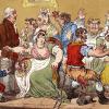 O weh, da wachsen ja überall Kühe hervor! Die englische Karikatur vom Beginn des 19. Jahrhunderts greift die Angst vor Vertierung infolge der Kuhpocken-Impfung auf. 	
