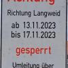 Die Straße zwischen Sand und Langweid ist vom 13. bis 17. November gesperrt.