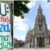 Diesen Banner wollen Klimaaktivisten am Ulmer Münster aufhängen. Die Polizei will das aber verhindern.
