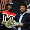 Bei der Pressekonferenz gab es zwischen den Boxern Manny Pacquiao (r) und Floyd Mayweather Jr keine Kraftmeiereien.