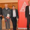 Langjährige Mitgliedschaft in der IG Metall Neu-Ulm/Günzburg wurden in Wiesenbach geehrt: (von rechts) Günter Frey, Willi Morschhausen (60 Jahre), Heinrich Schulz (70 Jahre), Heribert Gruber (60 Jahre), Siegfried Gege (60 Jahre) und Peter Hübler. 	