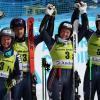 Thea Louise Stjernesund (l-r), Rasmus Windingstad, Maria Therese Tviberg und Timon Haugan vom norwegischen Team jubeln nach ihrem Sieg.