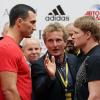  17,18 Millionen Euro wechseln die Besitzer, wenn Dreifachchampion Wladimir Klitschko (links)  und Weltmeister Alexander Powetkin am Samstag (20.15 Uhr/RTL) in Moskau aufeinandertreffen. 