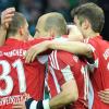 Die Bayern jubeln nach dem Sieg im DFB-Pokal. Bild: dpa