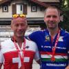Glückliche Finisher im Ziel des K78 Swissalpine Ultramarathon: Jochen Berktold (links) und Jürgen Elsässer vom TSV Harburg. 