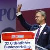 Norbert Hofer während des 33. ordentlichen Bundesparteitags der FPÖ in Graz. Er wurde mit 98,24 Prozent der Stimmen zum Vorsitzenden der FPÖ gewählt. 