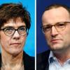 Der frühere Unionsfraktionschef Friedrich Merz, CDU-Generalsekretärin Annegret Kramp-Karrenbauer und Gesundheitsminister Jens Spahn stellen sich bei der Frauen-Union in Berlin vor.