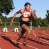 Vanessa Udonsi auf dem Weg zur neuen persönlichen Bestzeit über die 100 Meter.  	

