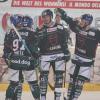 Der Dolomitencup ging richtig gut los für die Augsburger Panther (von links): Matt White, Adam Payerl und Simon Sezemsky freuen sich über den 3:0-Erfolg im Auftaktspiel gegen Bozen.