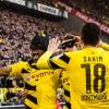 Pierre-Emerick Aubameyang und Marco Reus feiern das 1:0 im Batman-und-Robin-Kostüm.