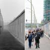 Ein Abschnitt der Berliner Mauer in der Mühlenstraße - links 1990, rechts 2014.