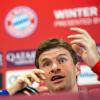 Bayern-Star Thomas Müller bei der Pressekonferenz in Doha.
