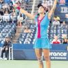 Andrea Petkovic jubelt erleichtert nach ihrem Sieg über die Spanierin Carla Suarez Navarron im Achtelfinale der US Open. In ihrem dritten Viertelfinale bei einem Grand-Slam-Turnier dieses Jahr wartet heute Caroline Wozniacki.  