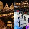 In der Weihnachtszeit hat Neuburg viel zu bieten: Romantisch ist der Christkindlmarkt, sportlich geht es am Schrannenplatz in der Eisarena zu (rechts). 