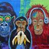 Ateliertage
Die drei Affen der Weisheit mal etwas farbenfroher in Szene gesetzt: Johann Acher kombiniert Acrylfarben und 3D-Effekte.

