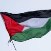 Die Flagge von Palästina wird bei einer propalästinensischen Kundgebung geschwenkt. 
Bei derartigen Kundgebungen kam es vor allem in den ersten Wochen nach dem Massaker immer wieder zu Zusammenstößen mit der Polizei.