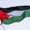 Die Flagge von Palästina wird bei einer propalästinensischen Kundgebung geschwenkt.